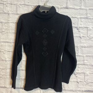 Vintage Head Women’s Black Embroidered Wool Acrylic Gorpcore Ski Sweater